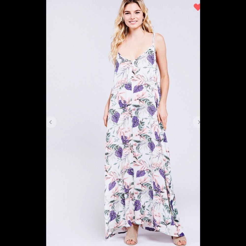 Sleeveless crinkle tropical print maxi dress